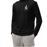 Black long-sleeve shirt with a logo on a white background