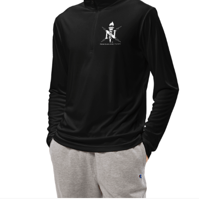 Black long-sleeve shirt with a logo on a white background